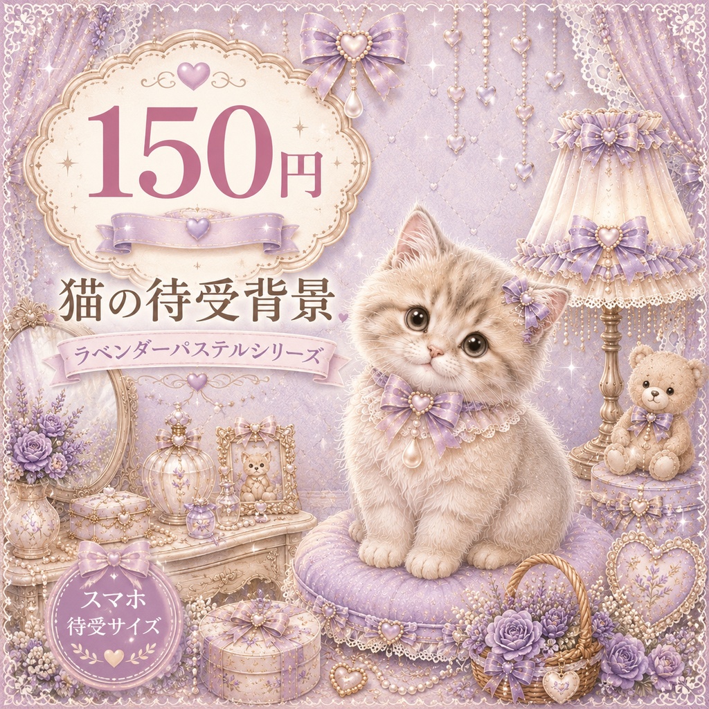 【ラベンダーパステルシリーズ】猫の待受背景