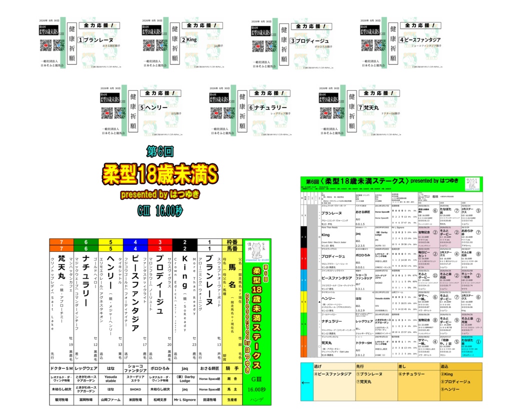 【レースヌーシー】〈柔型18歳未満S〉全頭ばけん・枠表・馬柱付き(8/29締切)