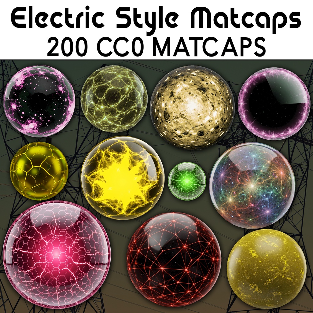 200 Electric Style Matcaps 💛 CC0 商用利用可 💛 Pixel Place 💛