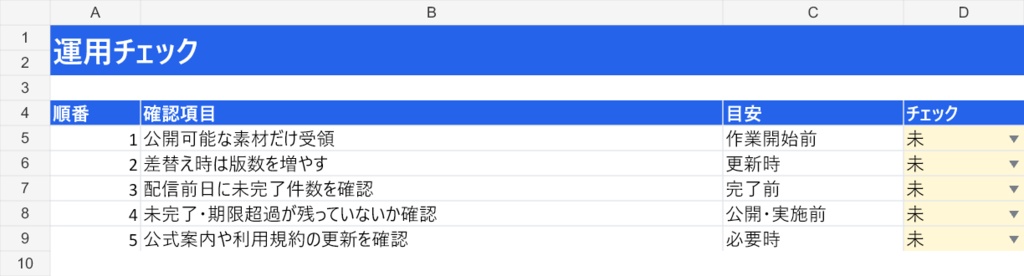 配信者コラボ・素材提出期限ミニ管理表