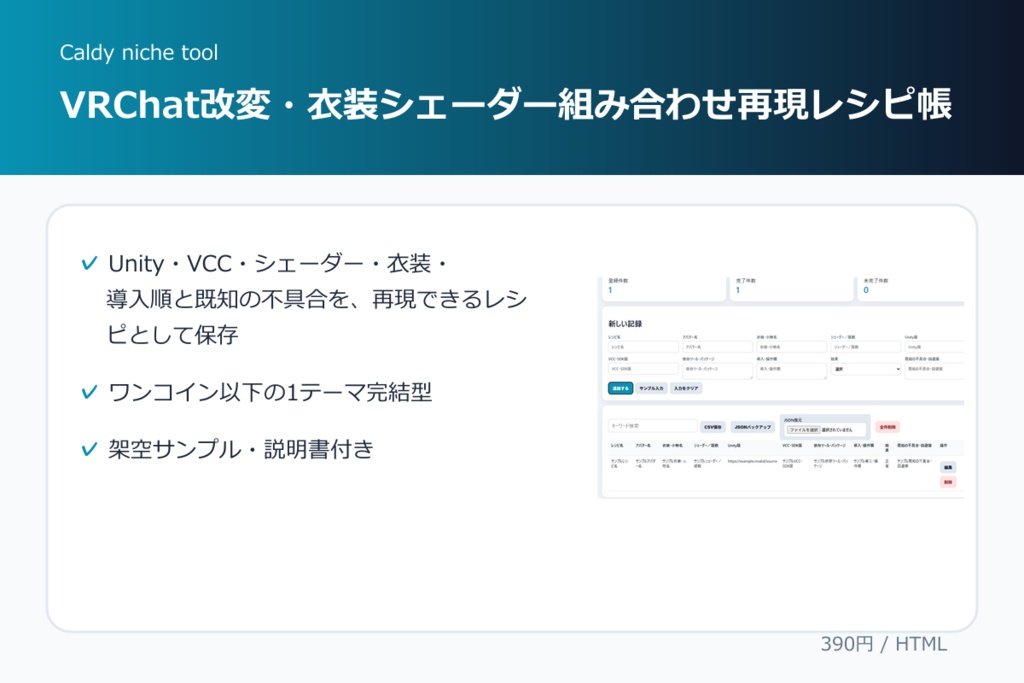 VRChat改変・衣装シェーダー組み合わせ再現レシピ帳