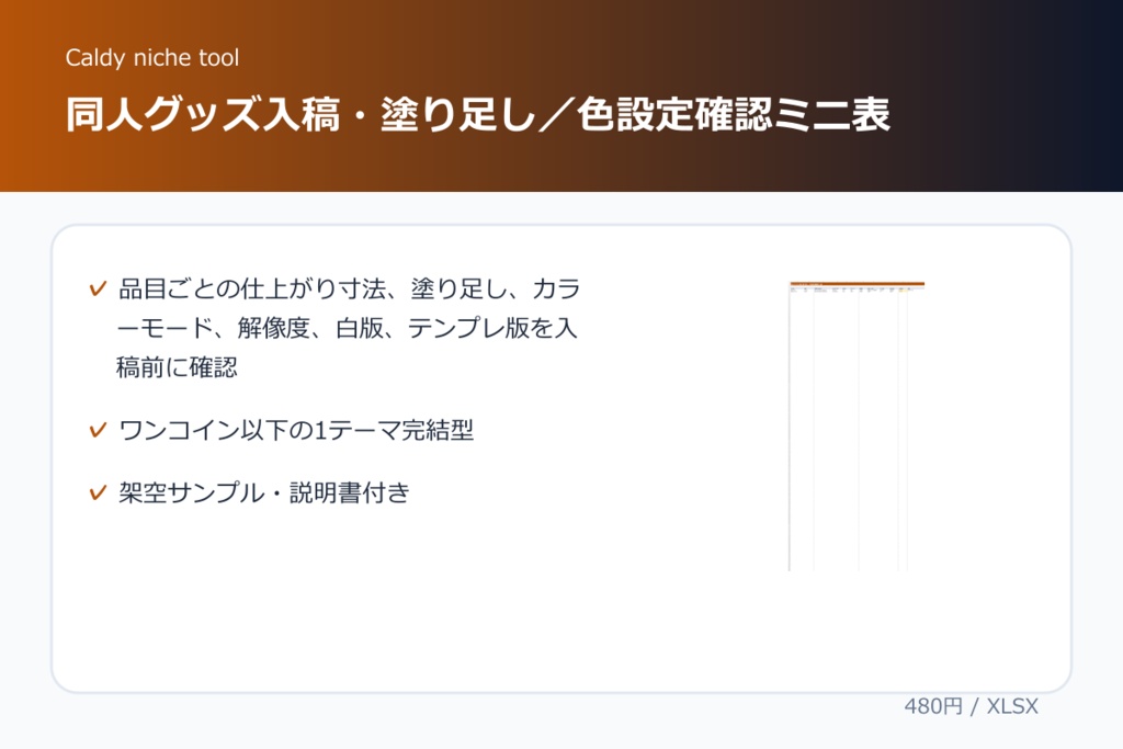 同人グッズ入稿・塗り足し／色設定確認ミニ表