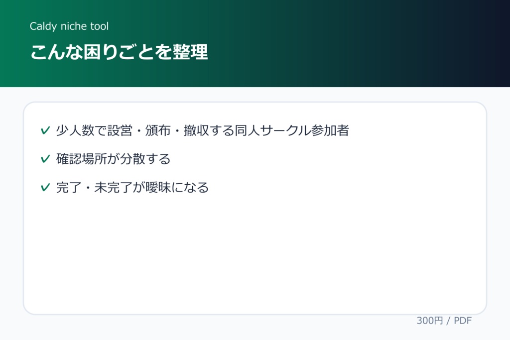 同人即売会・撤収忘れ物防止クイックカード集