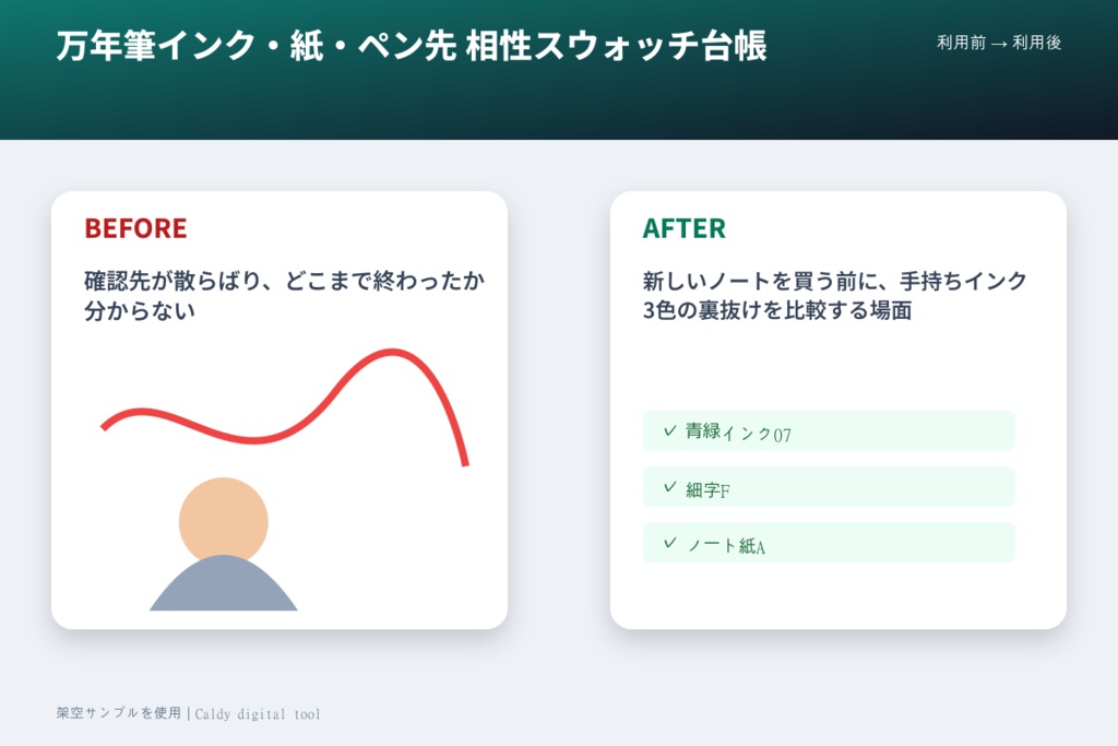 万年筆インク・紙・ペン先 相性スウォッチ台帳