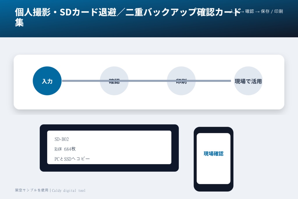 個人撮影・SDカード退避/二重バックアップ確認カード集