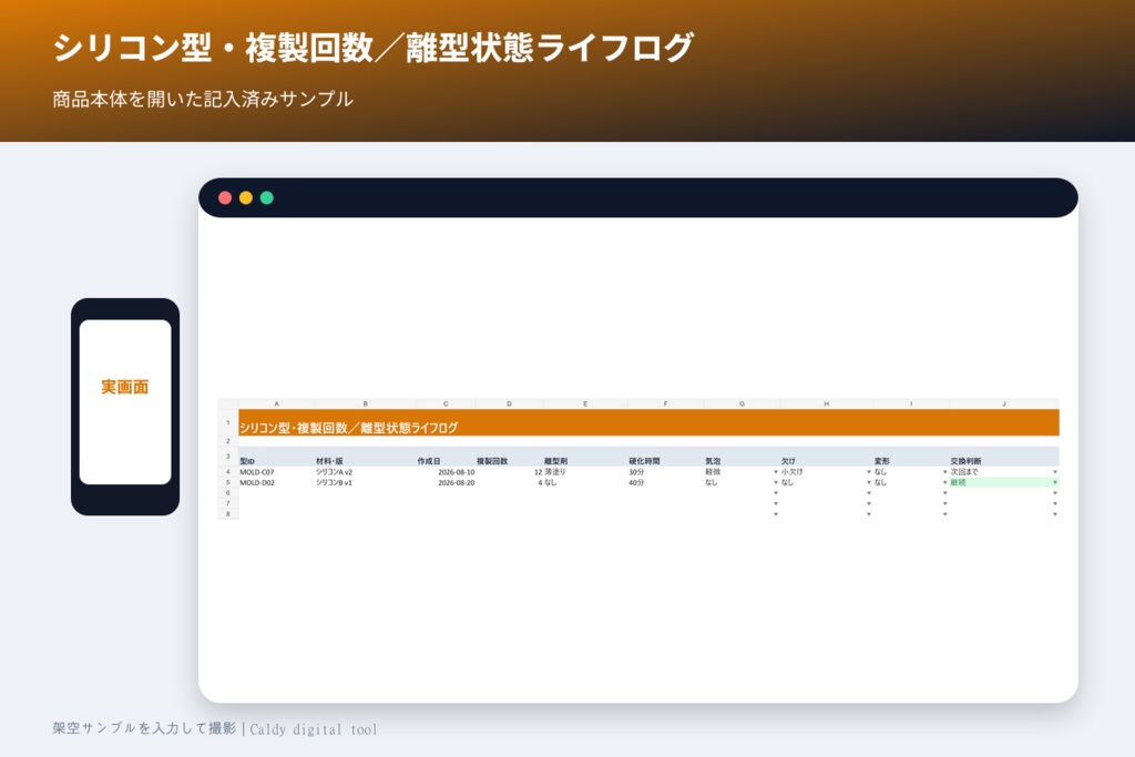 シリコン型・複製回数／離型状態ライフログ