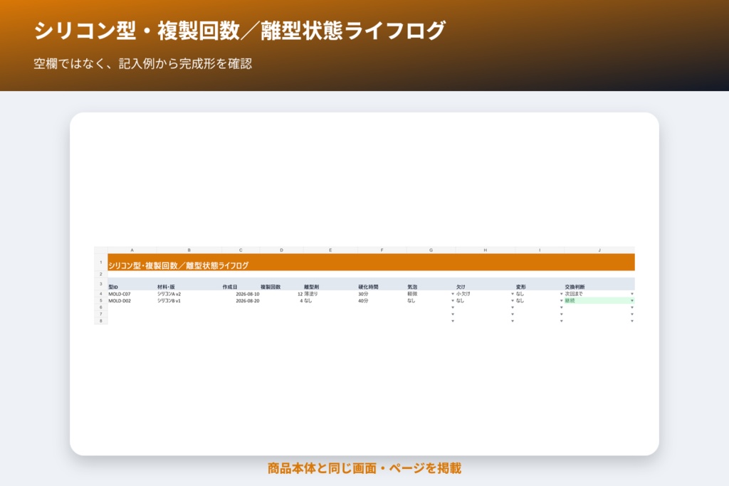 シリコン型・複製回数/離型状態ライフログ