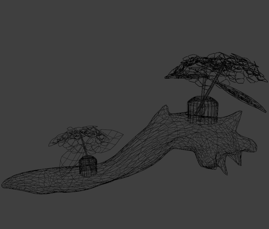 【VRChat想定】流木の花瓶と鉱物あじさい