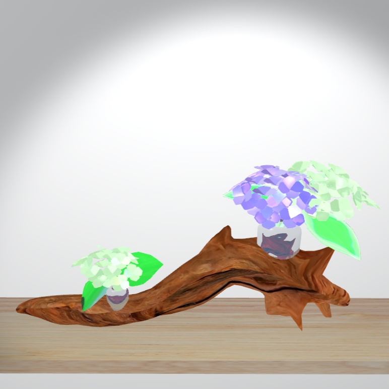 【VRChat想定】流木の花瓶と鉱物あじさい