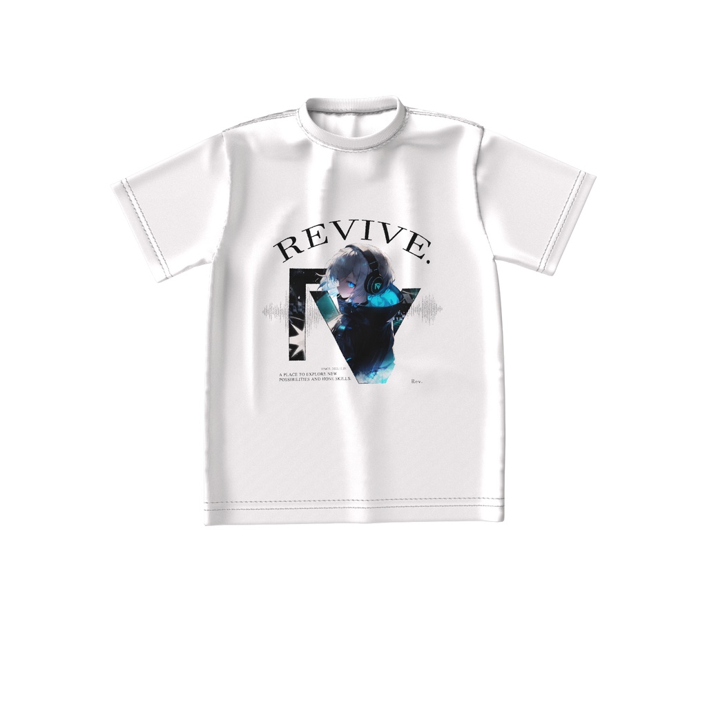 Rev.ちゃん サイバーパンクver.2 ホワイト ビッグシルエットTシャツ(両面印刷)