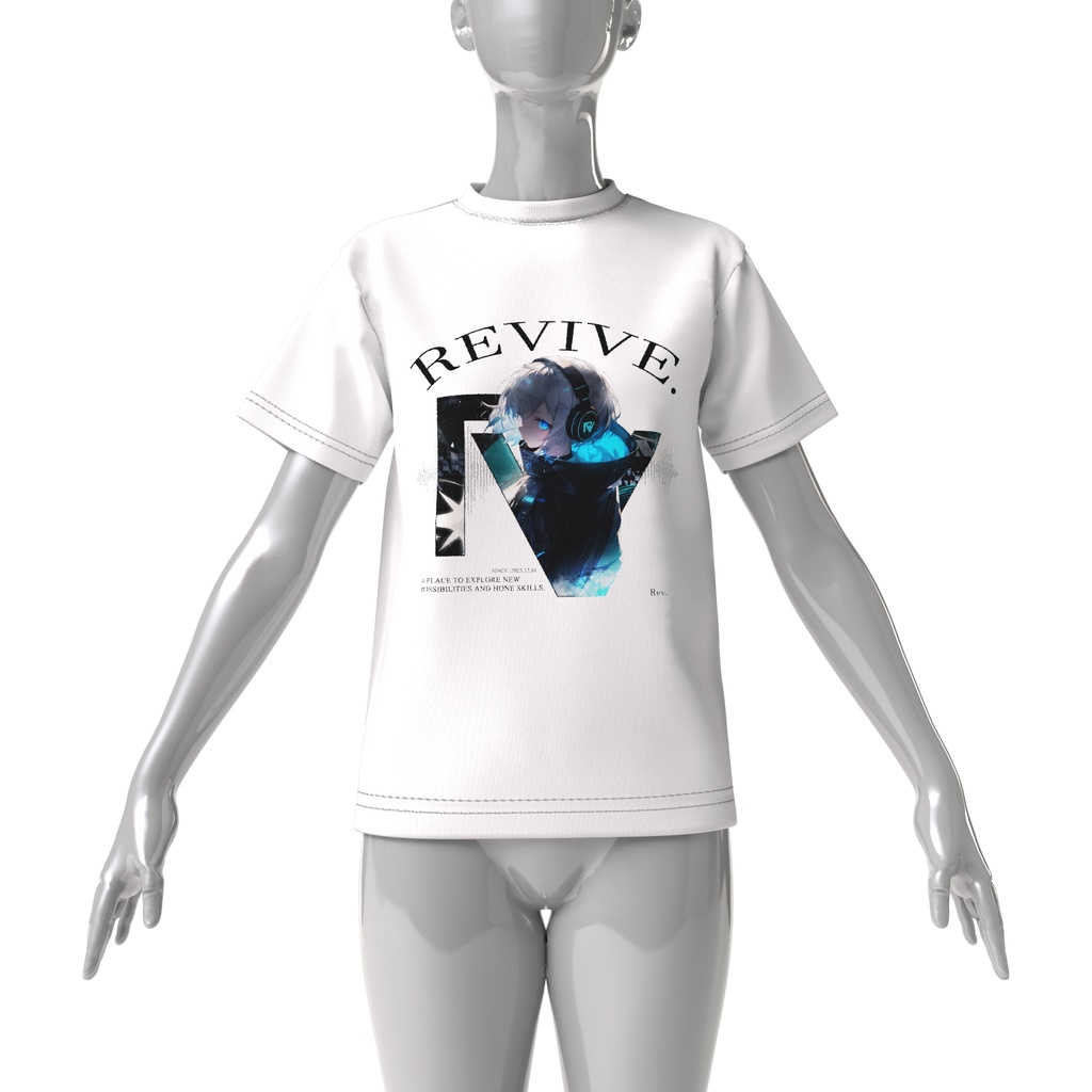 Rev.ちゃん サイバーパンクver.2 ホワイト ビッグシルエットTシャツ(両面印刷)