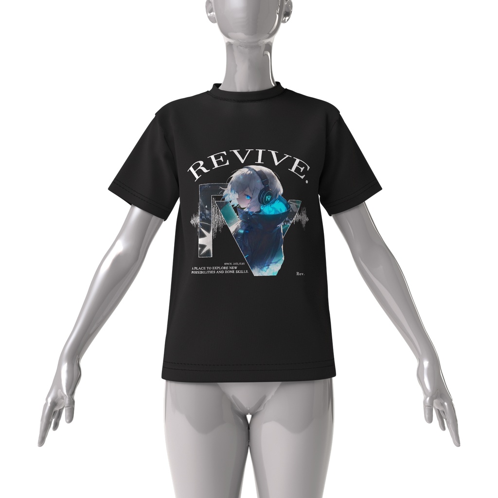 Rev.ちゃん サイバーパンクver.2 ブラック ビッグシルエットTシャツ(両面印刷)