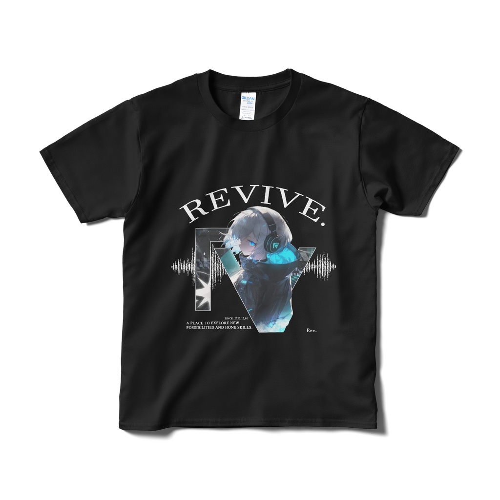 Rev.ちゃん サイバーパンクver.2 ブラック Tシャツ(両面印刷)