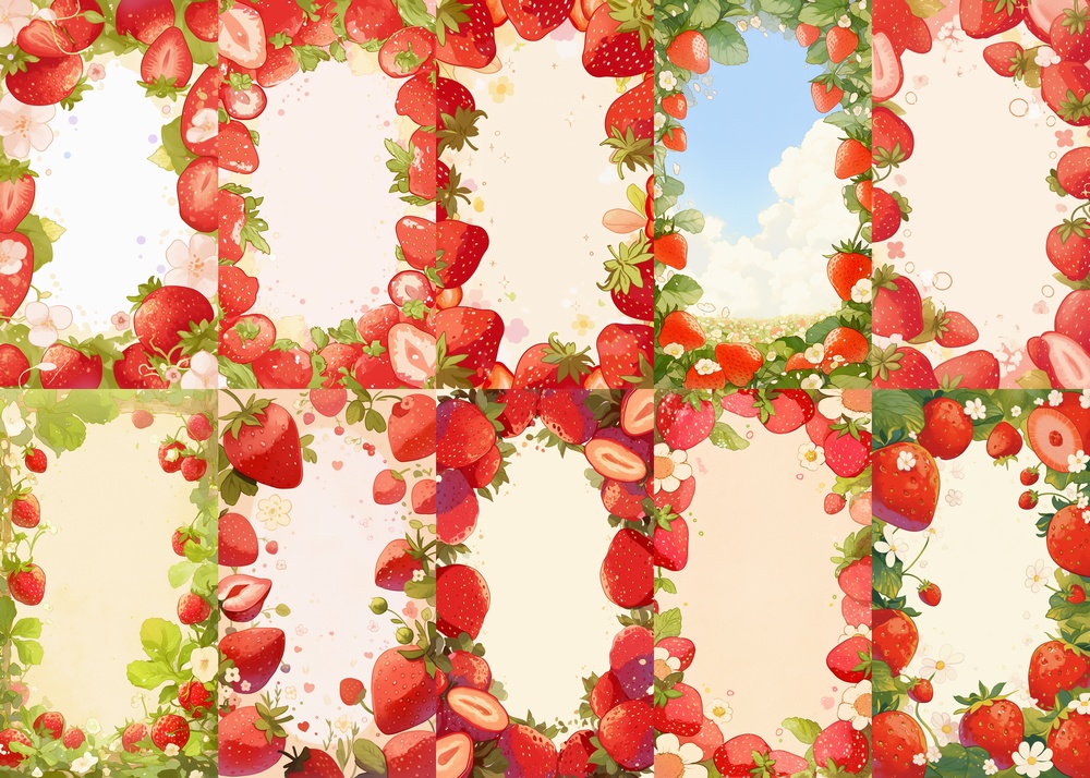 イチゴのフレーム 縦型 スマホ 背景 20枚