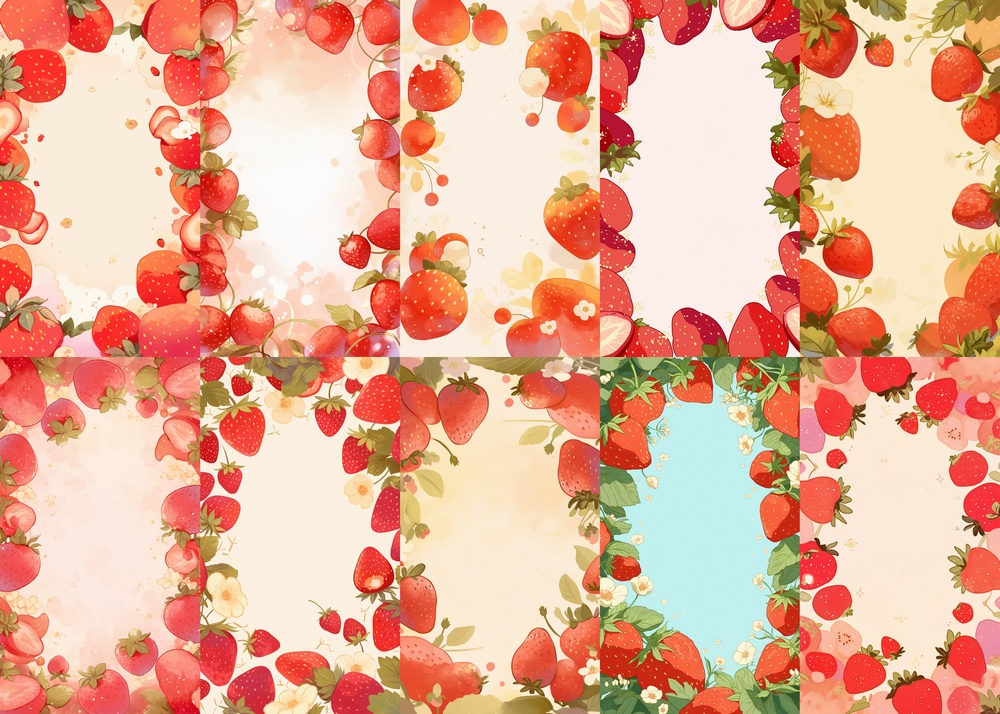 イチゴのフレーム 縦型 スマホ 背景 20枚