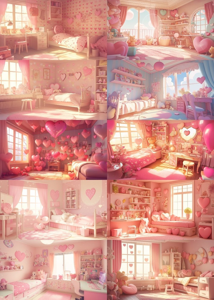 ハートがいっぱいな部屋 背景 16:9 150枚 PC 横画面