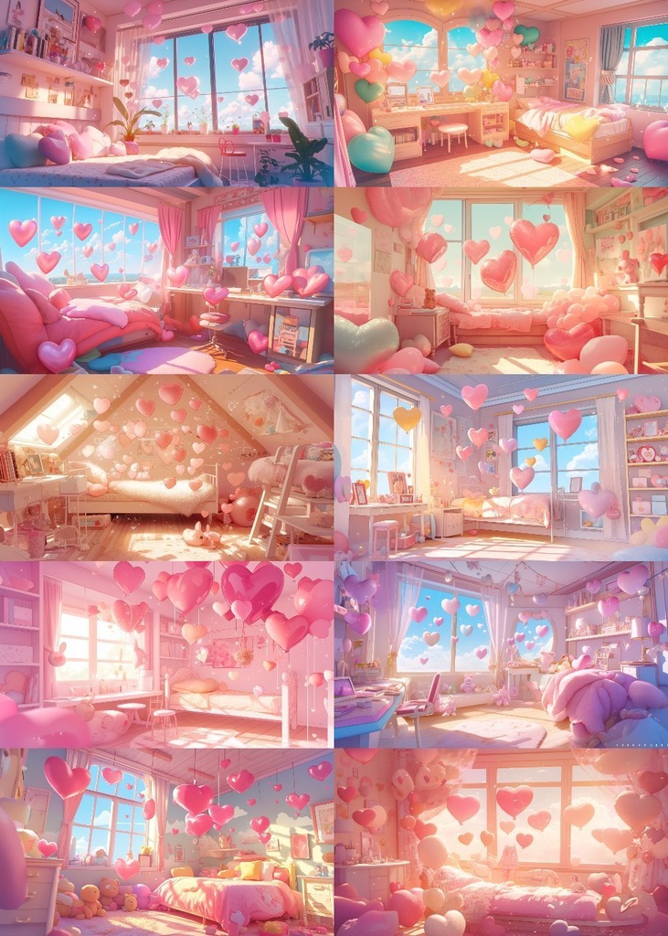 ハートがいっぱいな部屋 背景 16:9 150枚 PC 横画面