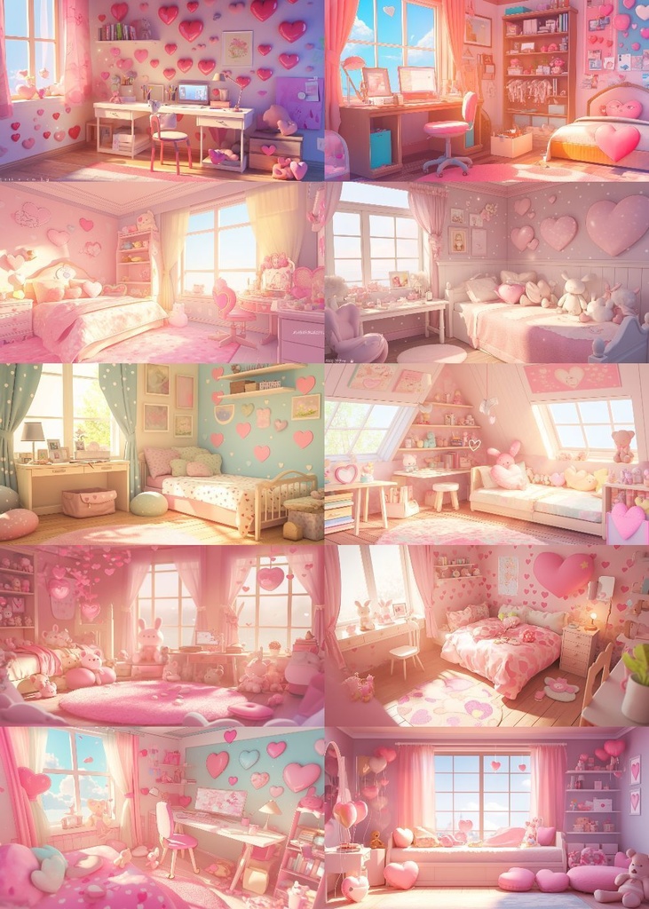 ハートがいっぱいな部屋 背景 16:9 150枚 PC 横画面