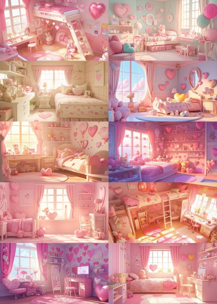 ハートがいっぱいな部屋 背景 16:9 150枚 PC 横画面