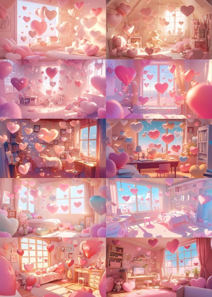 ハートがいっぱいな部屋 背景 16:9 150枚 PC 横画面