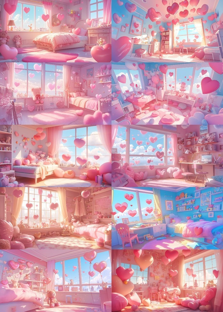 ハートがいっぱいな部屋 背景 16:9 150枚 PC 横画面