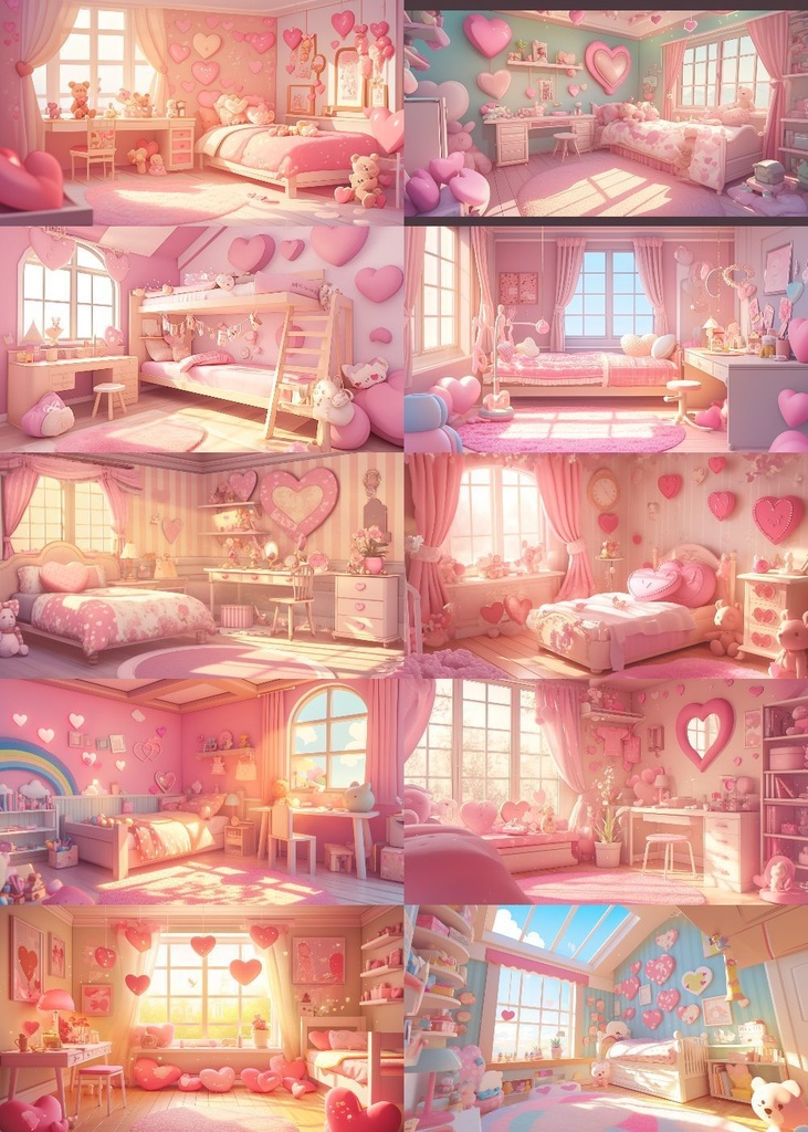 ハートがいっぱいな部屋 背景 16:9 150枚 PC 横画面