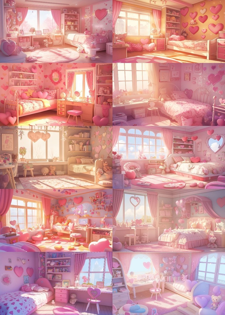 ハートがいっぱいな部屋 背景 16:9 150枚 PC 横画面