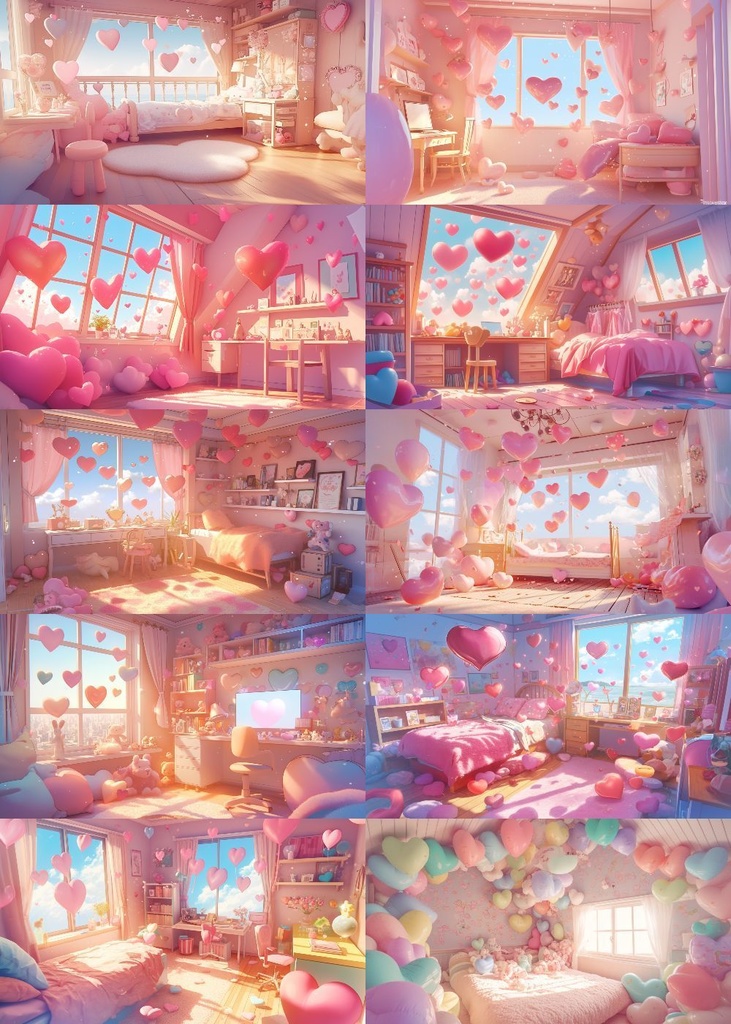 ハートがいっぱいな部屋 背景 16:9 150枚 PC 横画面