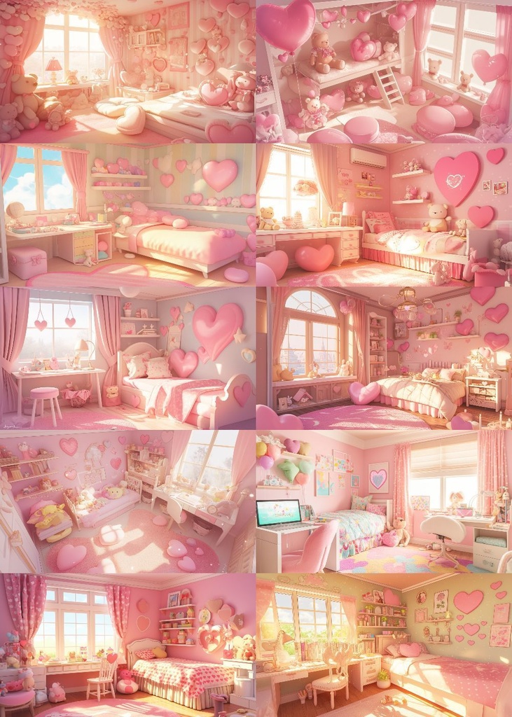 ハートがいっぱいな部屋 背景 16:9 150枚 PC 横画面