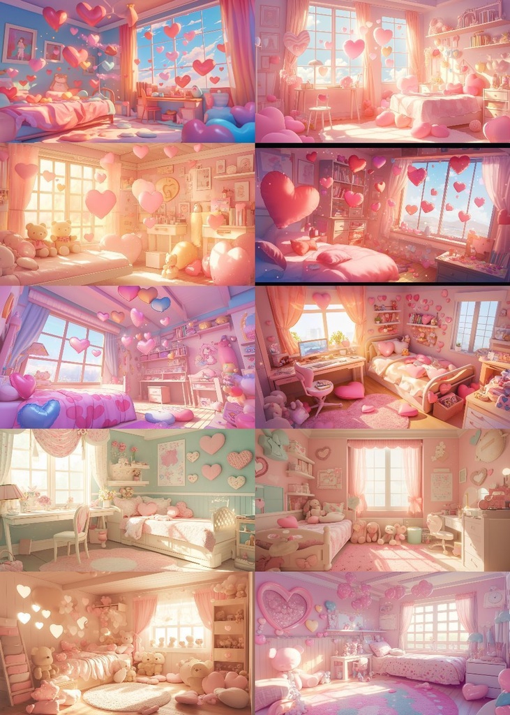 ハートがいっぱいな部屋 背景 16:9 150枚 PC 横画面