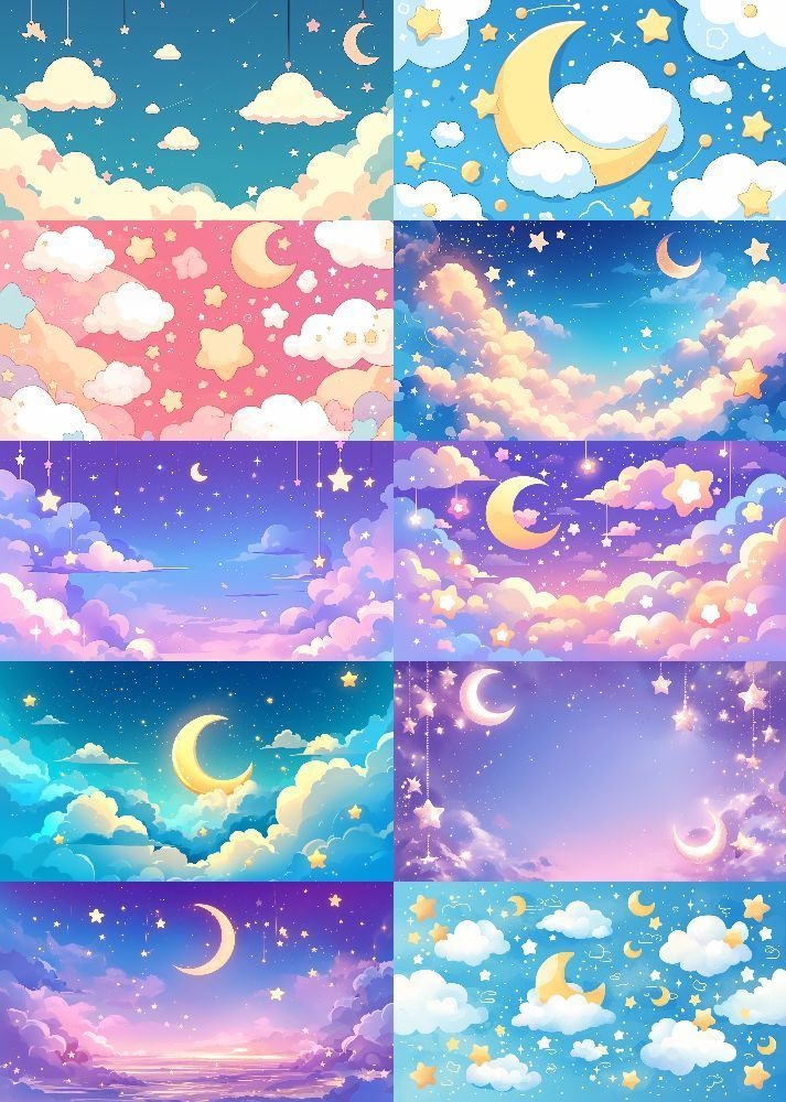 ふわふわ夜空 背景 16:9 141枚 PC 横画面