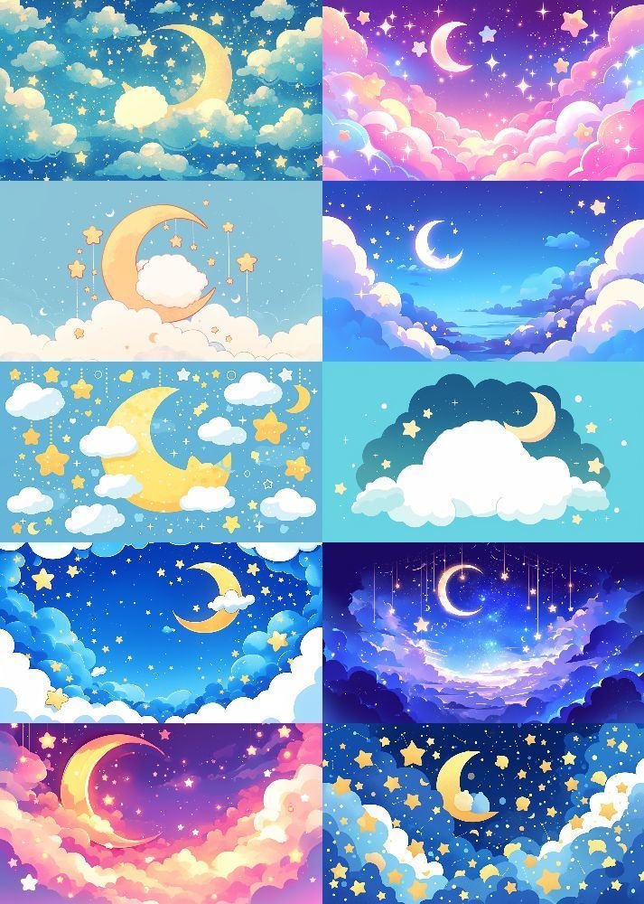 ふわふわ夜空 背景 16:9 141枚 PC 横画面