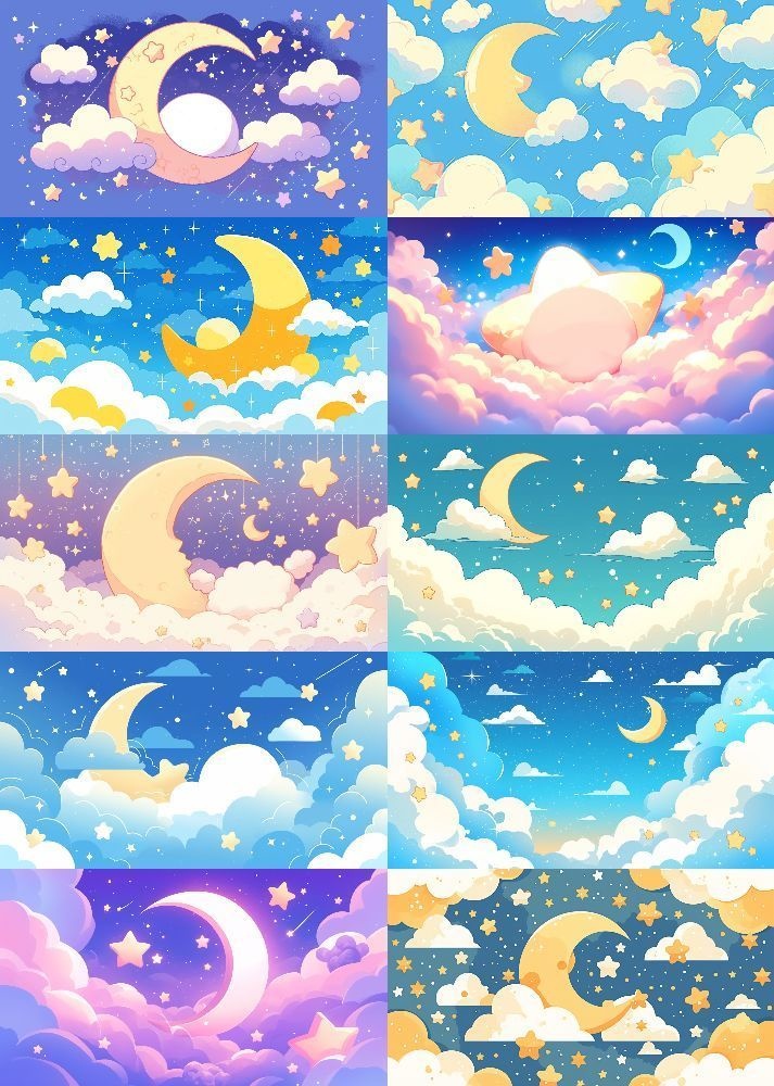 ふわふわ夜空 背景 16:9 141枚 PC 横画面