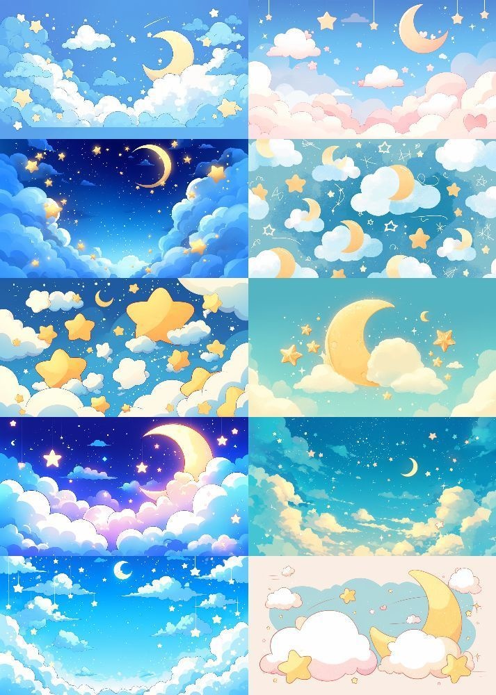 ふわふわ夜空 背景 16:9 141枚 PC 横画面