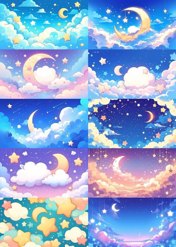 ふわふわ夜空 背景 16:9 141枚 PC 横画面