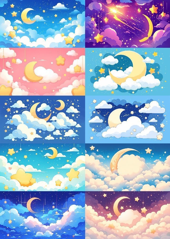 ふわふわ夜空 背景 16:9 141枚 PC 横画面