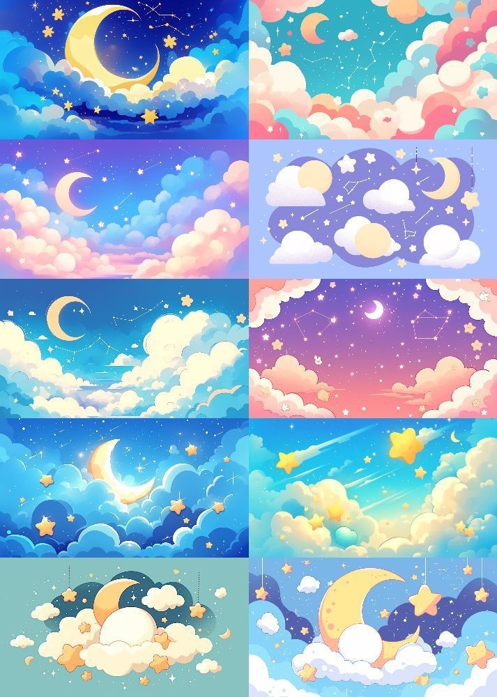 ふわふわ夜空 背景 16:9 141枚 PC 横画面