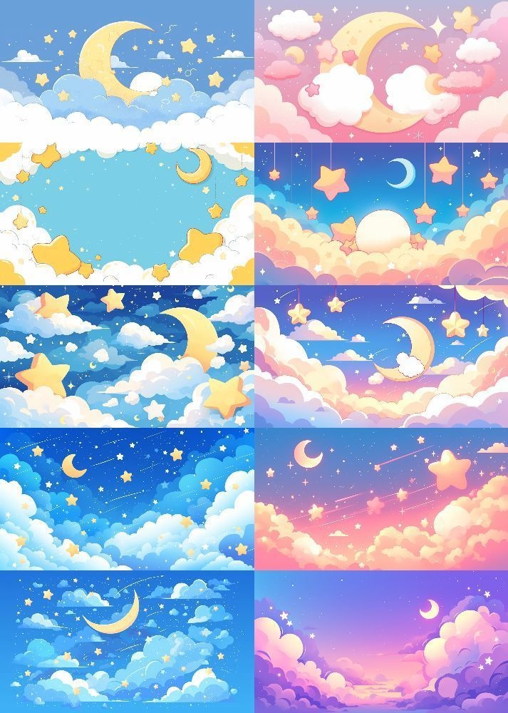 ふわふわ夜空 背景 16:9 141枚 PC 横画面