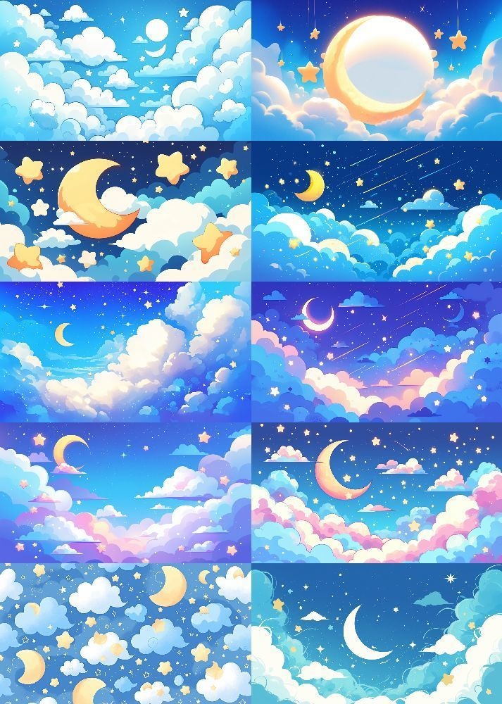 ふわふわ夜空 背景 16:9 141枚 PC 横画面