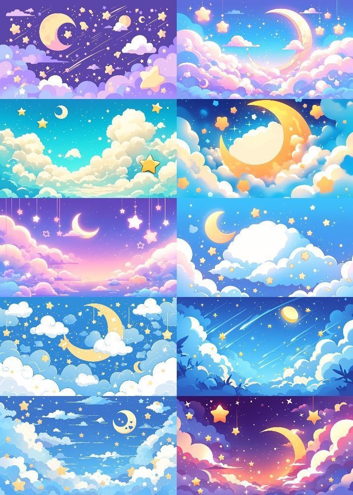 ふわふわ夜空 背景 16:9 141枚 PC 横画面