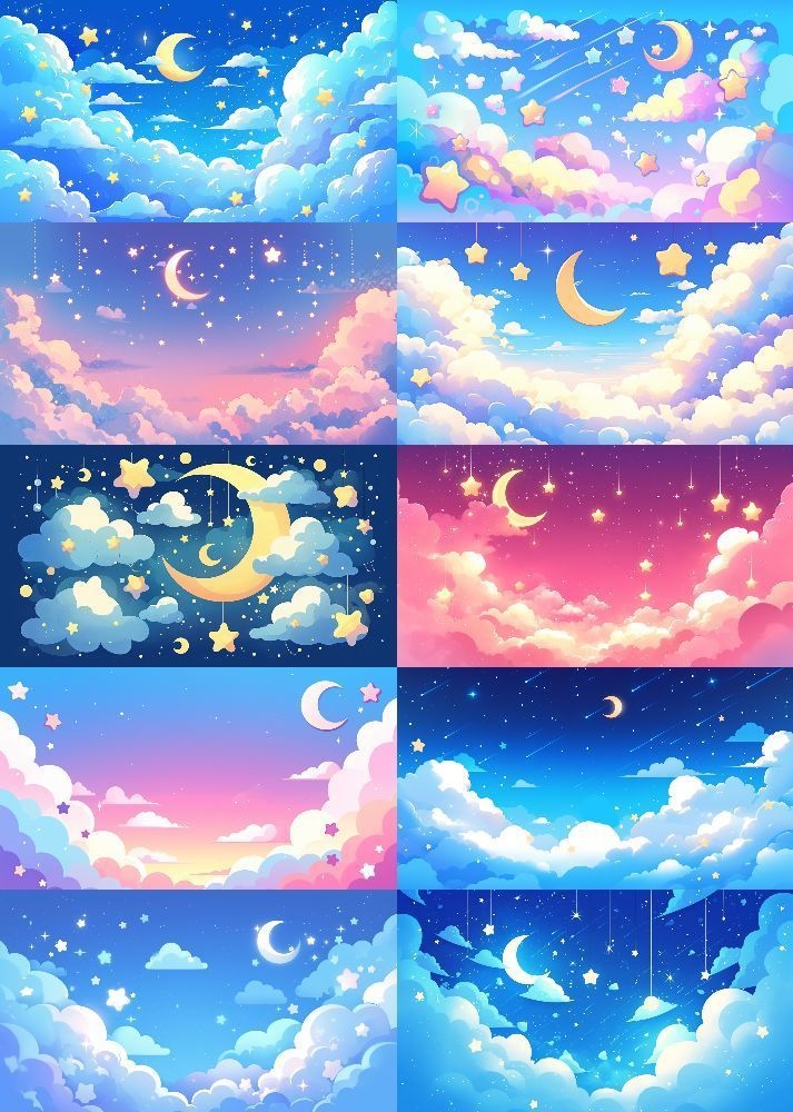 ふわふわ夜空 背景 16:9 141枚 PC 横画面