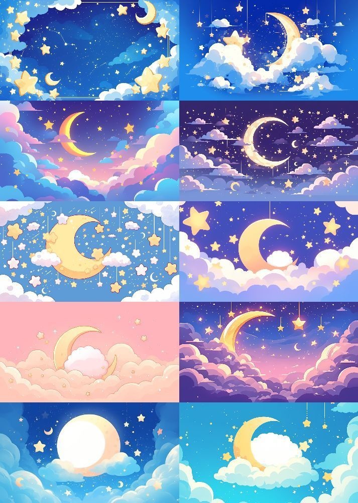 ふわふわ夜空 背景 16:9 141枚 PC 横画面