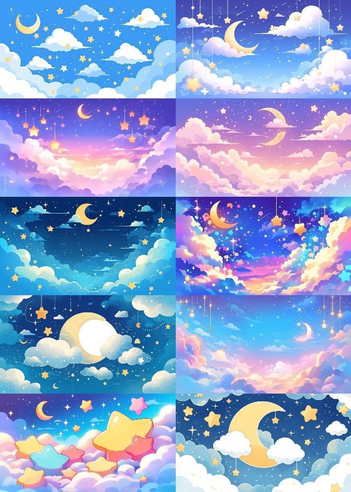 ふわふわ夜空 背景 16:9 141枚 PC 横画面