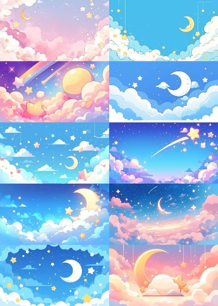 ふわふわ夜空 背景 16:9 141枚 PC 横画面