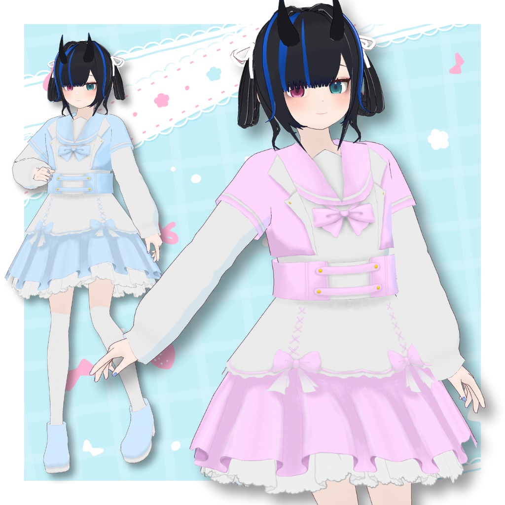 【Vroid製】ふわっとゆめかわセーラー服セット 全7色