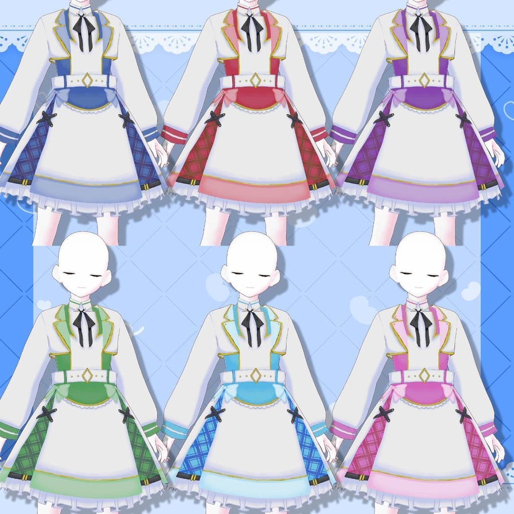 【Vroid製】アイドルチェックワンピースセット 全6色