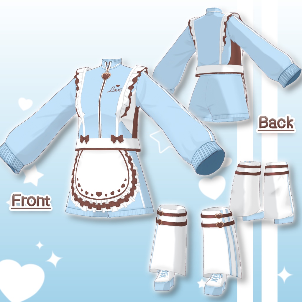 【Vroid製】バレンタインジャージメイド衣装セット 全6色