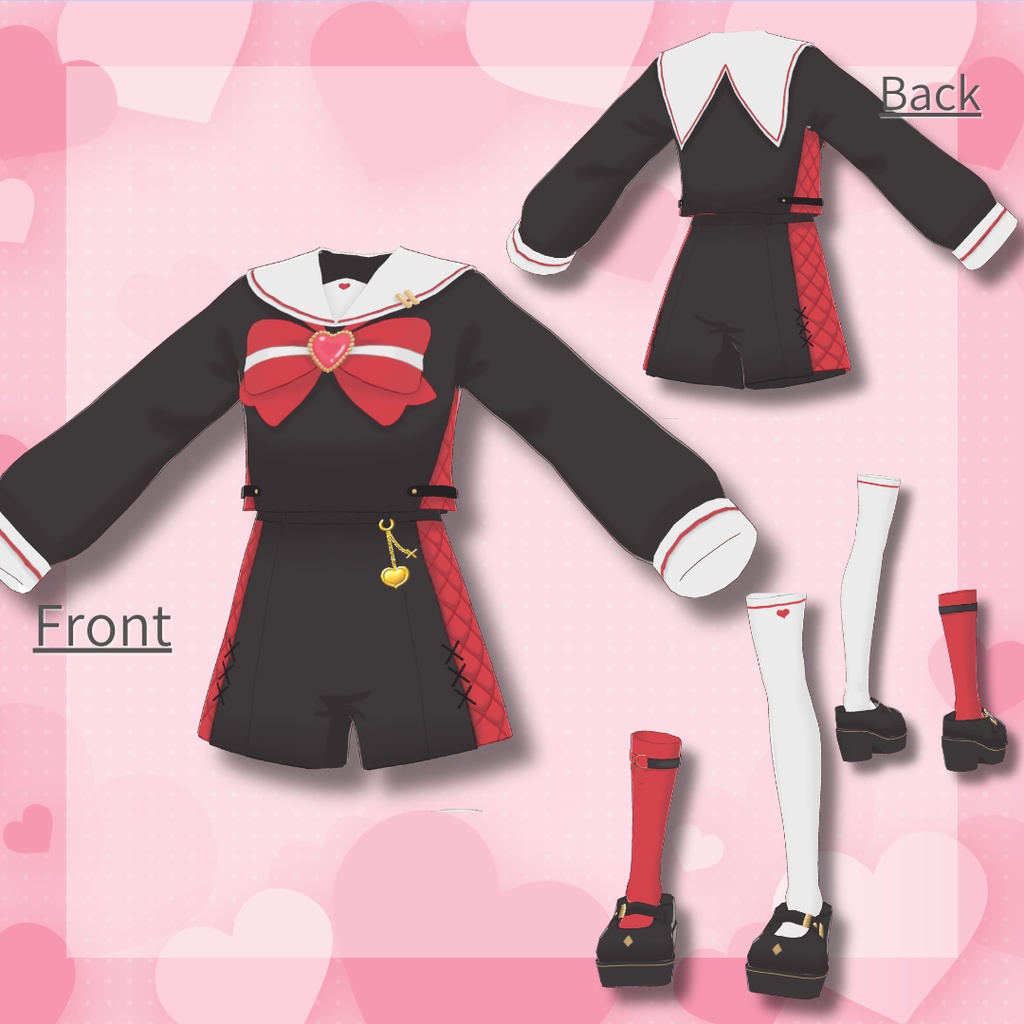 【Vroid製】ガーリーセーラー服 - 衣装セット 全7色