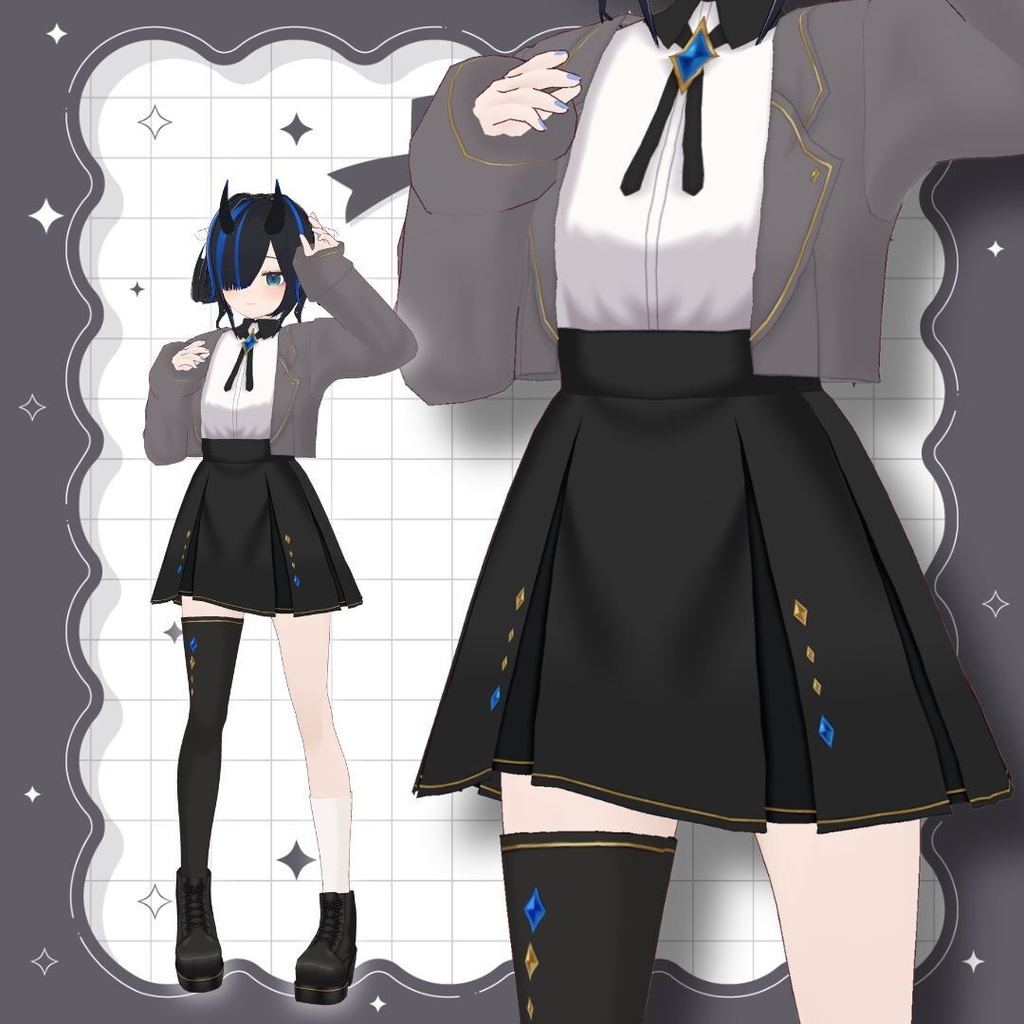 【Vroid製】Gem Academy set - 宝石の制服セット 全7色