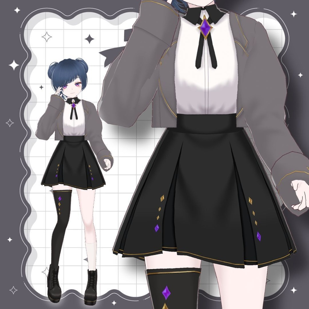 【Vroid製】Gem Academy set - 宝石の制服セット 全7色